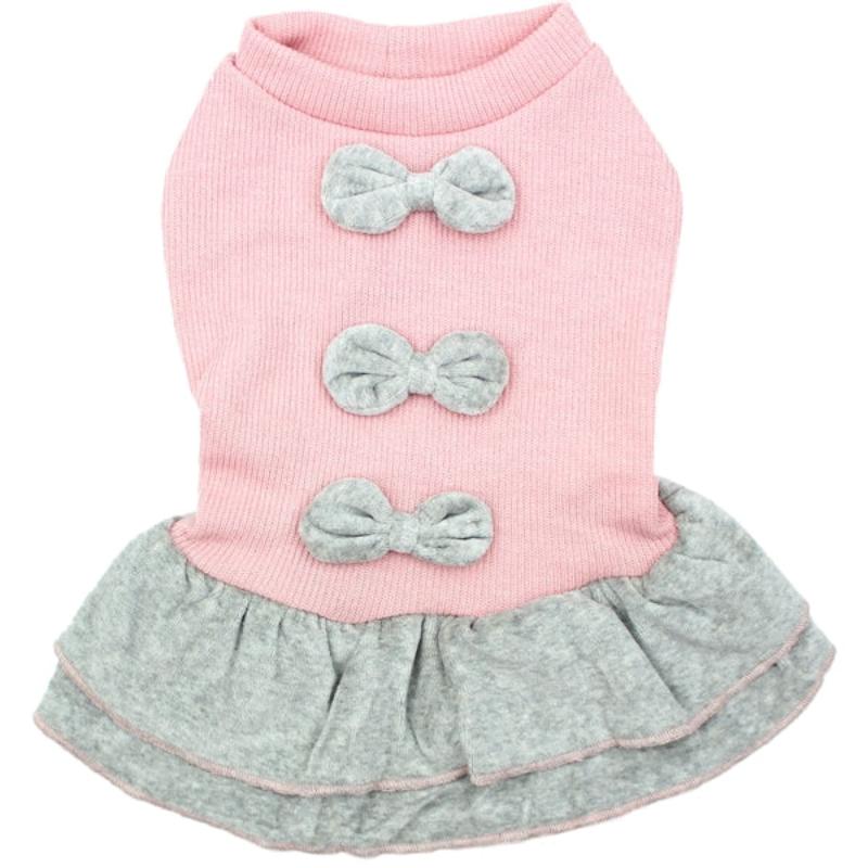 Ribbed Winter Bows Dog Dress