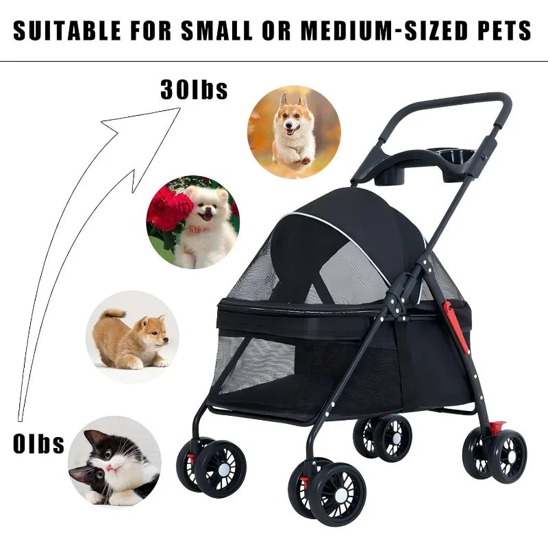 Lightweight Pet Stroller - Foldable Travel Stroller for Small Dogs & Cats