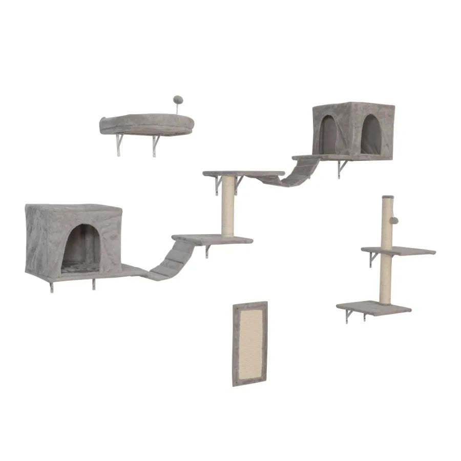 Wallmounted Cat Tree Cat Furniture with 2 Cat Condos House 3 Cat Wall Shelves 2 Ladder 1 Cat Perch Sisal Cat Scratching Posts a