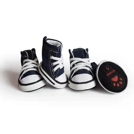 Denim Canvas Dog Sneakers - 4-Piece Waterproof Anti-Slip Booties Set