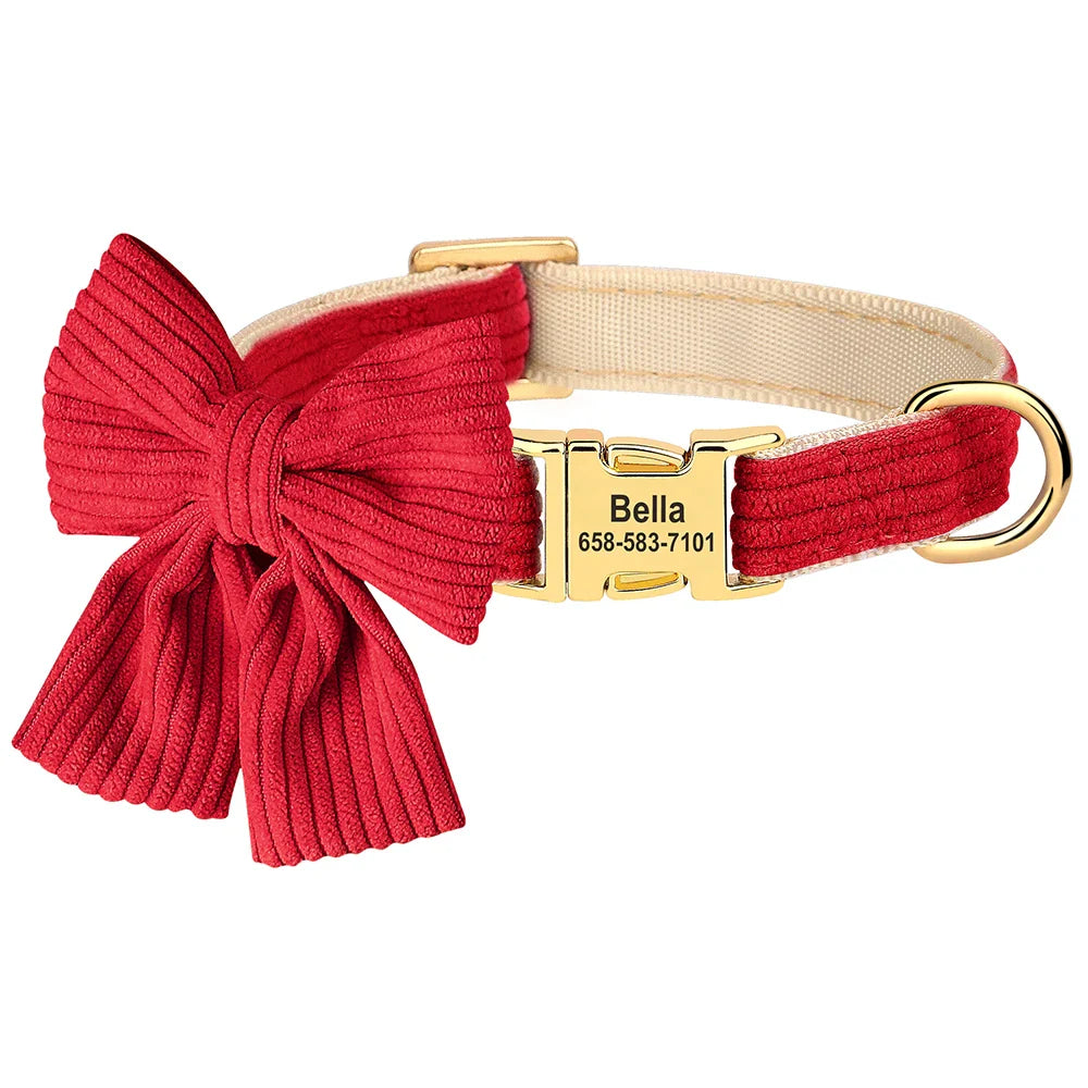 Personalized Dog Collar with Bow - Custom Engraved Cuteness