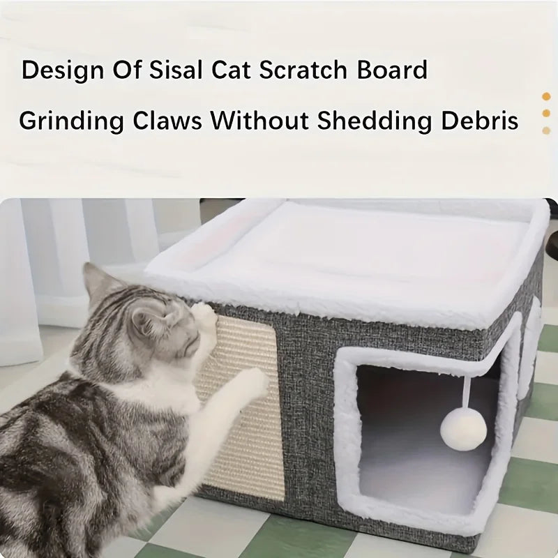 šæ Luxury Cat Tree Bed - Organic Bamboo Base with Orthopedic Comfort & Scratching Post