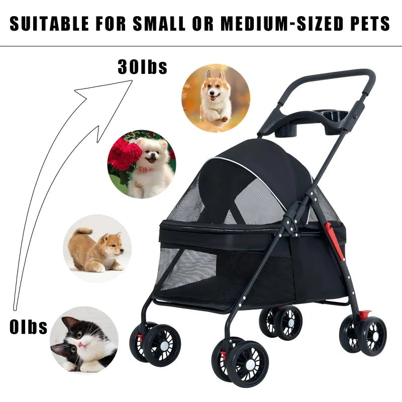 Lightweight Pet Stroller - Foldable Travel Stroller for Small Dogs & Cats