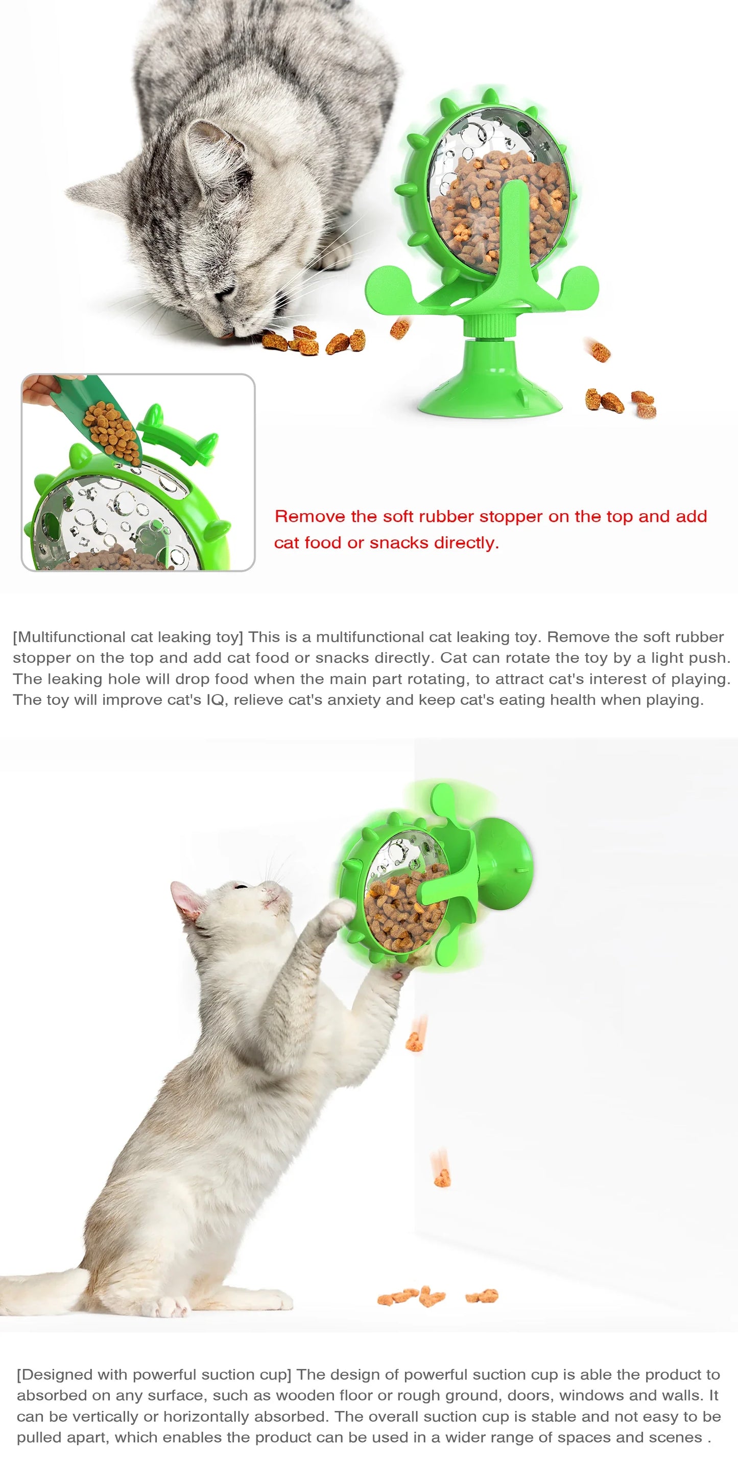 Ferris Wheel Suction Cup Toy - Slow Feeder with Bell for Small Dogs & Cats