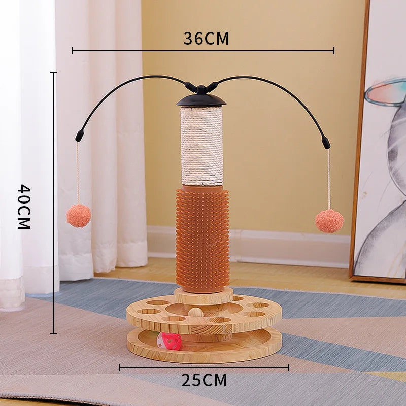 Interactive Cat Scratching Board - Wood Carousel Puzzle & Claw Care Station