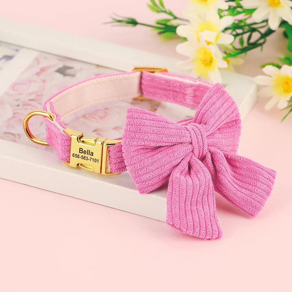 Personalized Dog Collar with Bow - Custom Engraved Cuteness