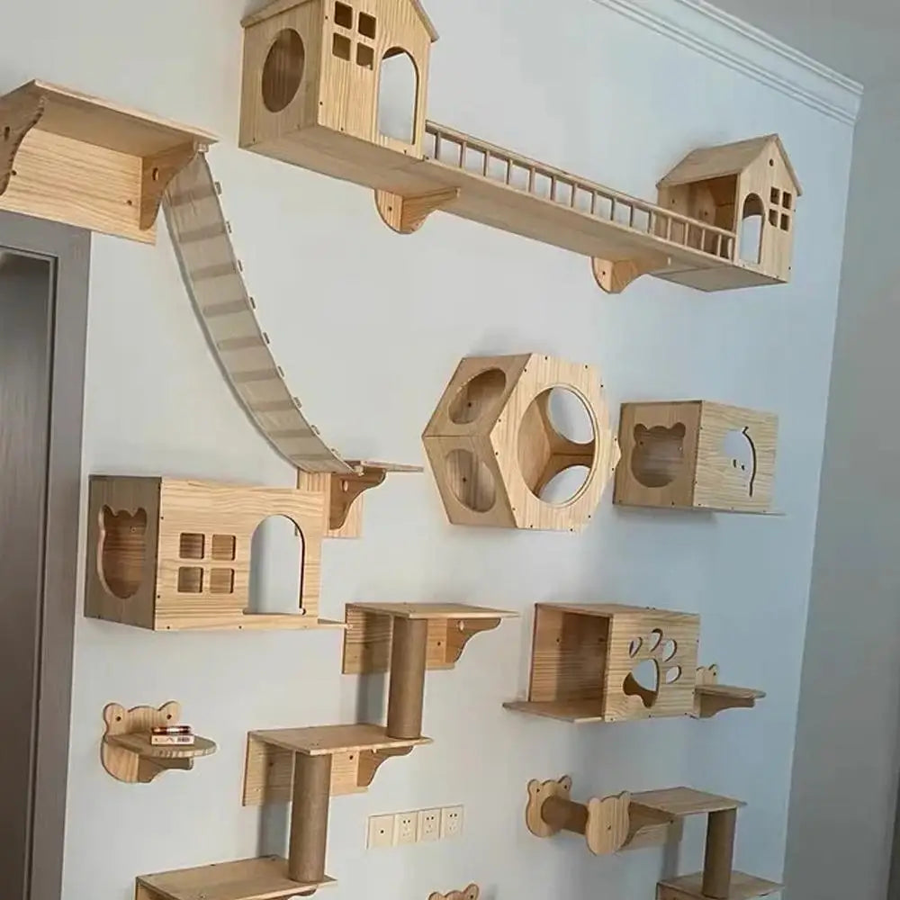 Wall Mounted Cat Tree Shelves Hammock Ladder Space Saving ✅