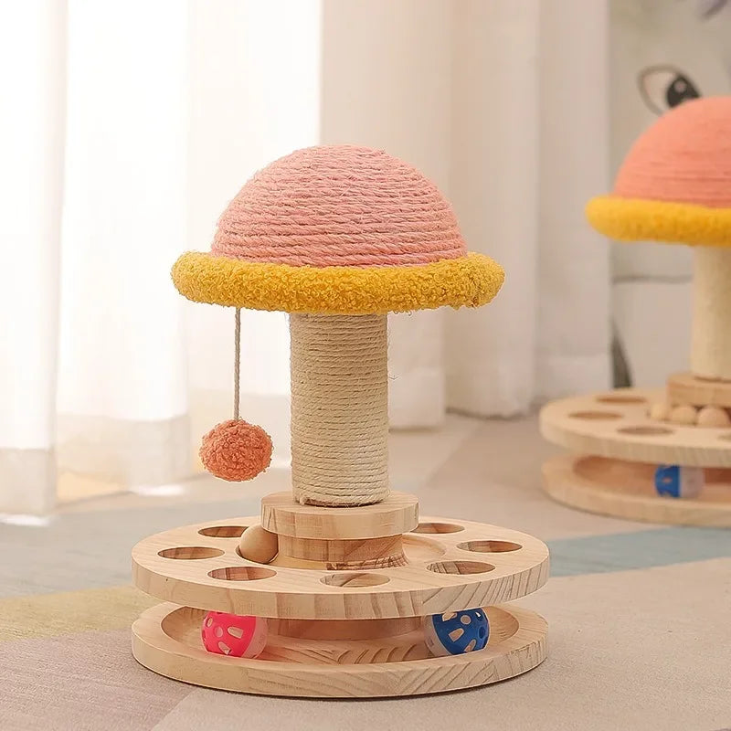 Interactive Cat Scratching Board - Wood Carousel Puzzle & Claw Care Station