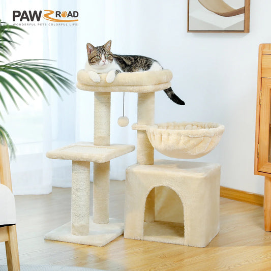 Multi-Level Cat Activity Tree with Scratching Posts & Hammock