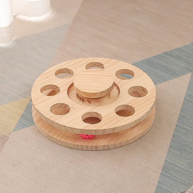 Interactive Cat Scratching Board - Wood Carousel Puzzle & Claw Care Station