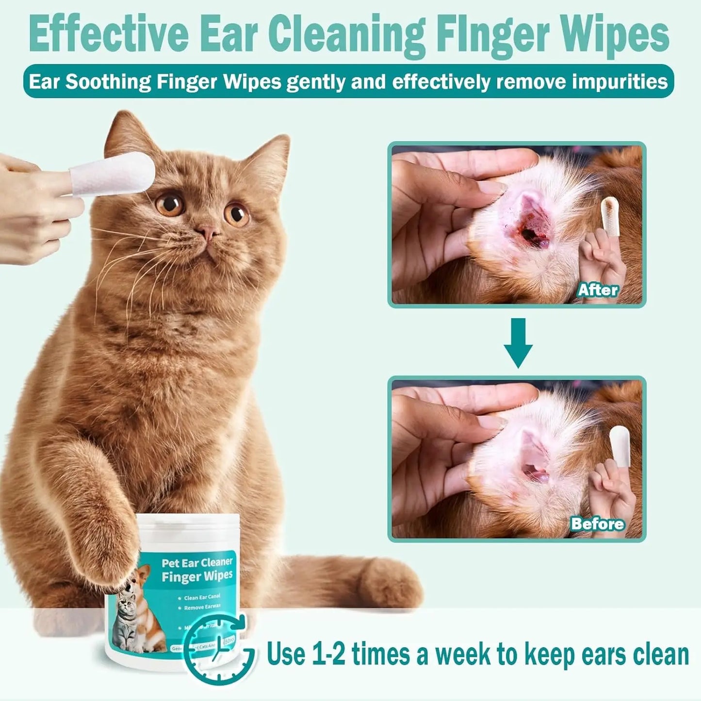 Pet Ear Wipes Dogs Cats Easy Otic Cleaning 🧻