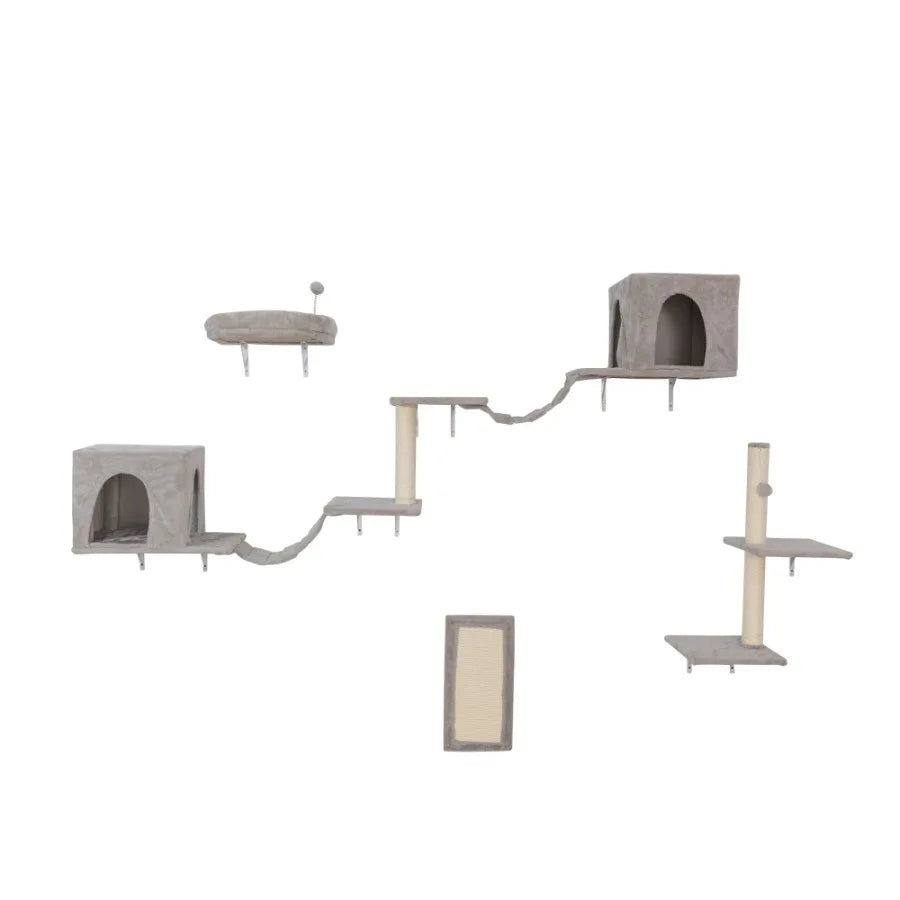 Wallmounted Cat Tree Cat Furniture with 2 Cat Condos House 3 Cat Wall Shelves 2 Ladder 1 Cat Perch Sisal Cat Scratching Posts a