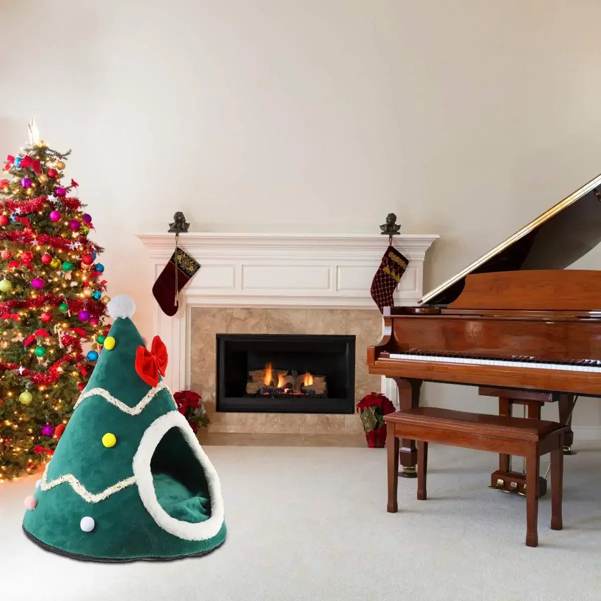 Christmas Cozy Cat House - Winter Warm Basket for Small Dogs Puppy Mat