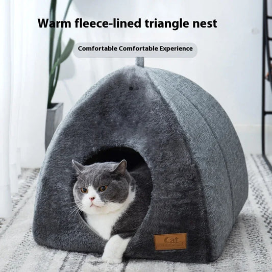 Heated Cat Bed – Self Warming Triangle Cat Cave for Indoor Pets