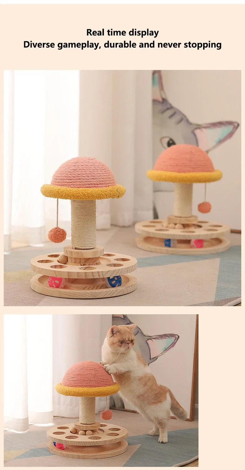 Interactive Cat Scratching Board - Wood Carousel Puzzle & Claw Care Station