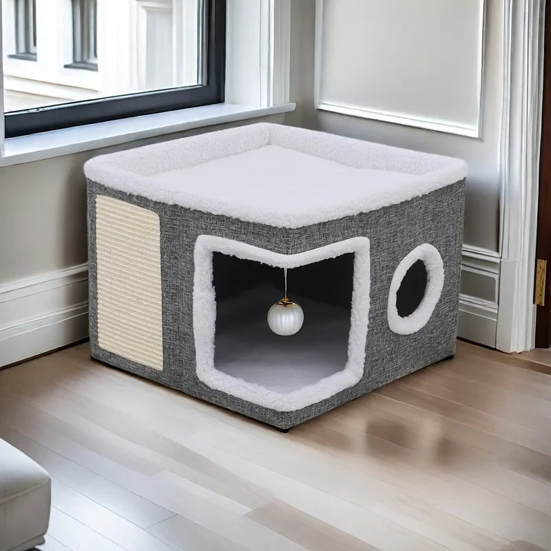 šæ Luxury Cat Tree Bed - Organic Bamboo Base with Orthopedic Comfort & Scratching Post