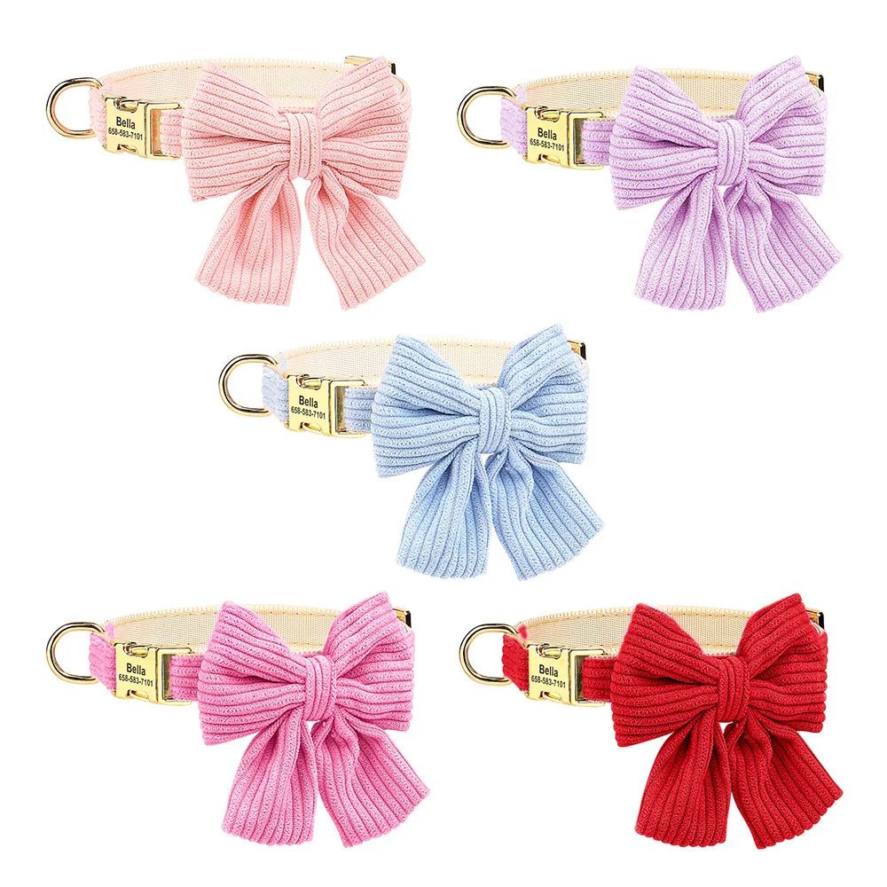 Personalized Dog Collar with Bow - Custom Engraved Cuteness