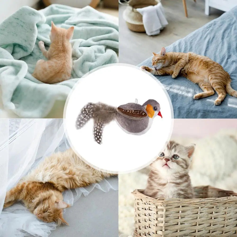 Flapping Bird Cat Toy Chirping Realistic Interactive Flying ๐ฑ