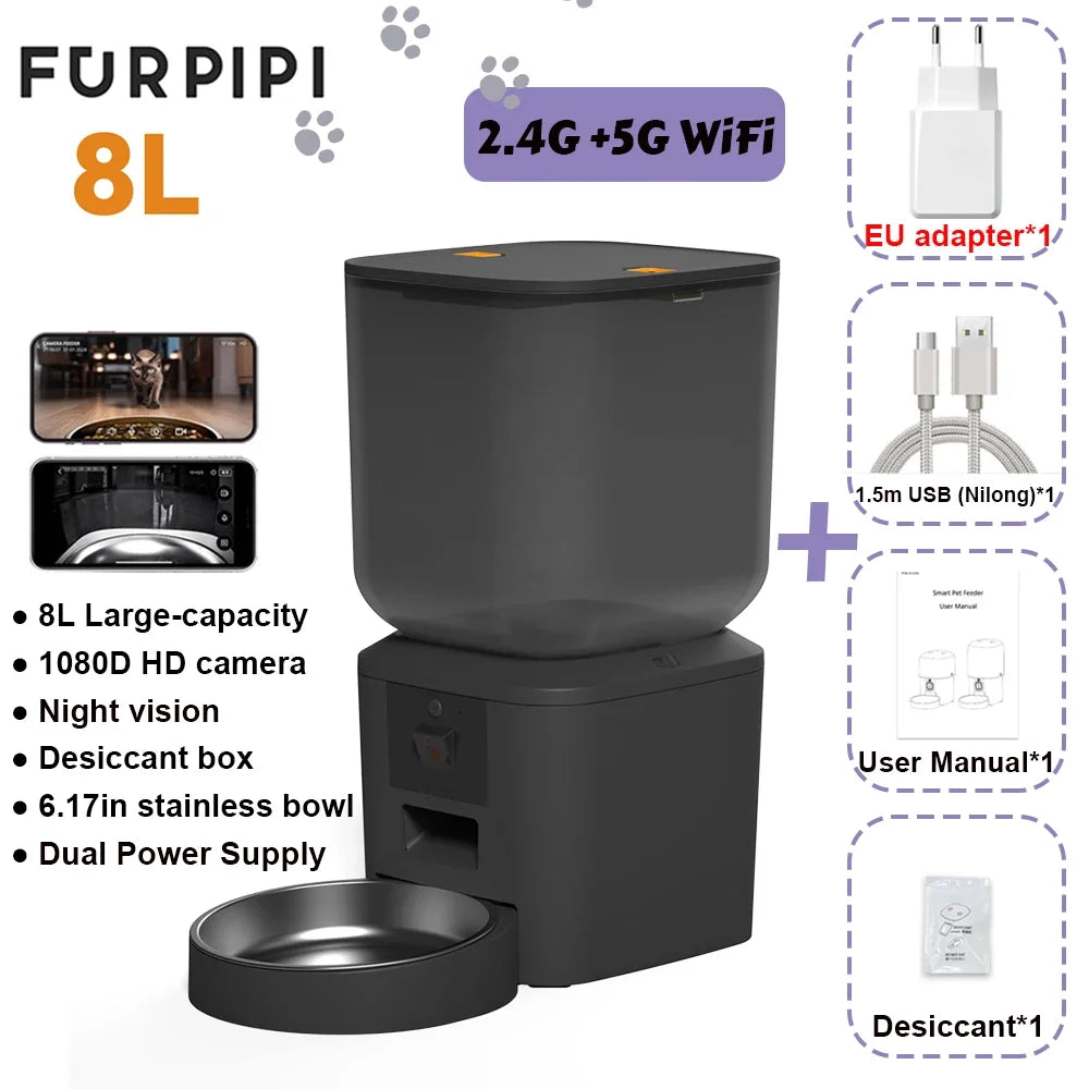 Furpipi 8L Smart Automatic Cat Feeders with 1080P HD Camera