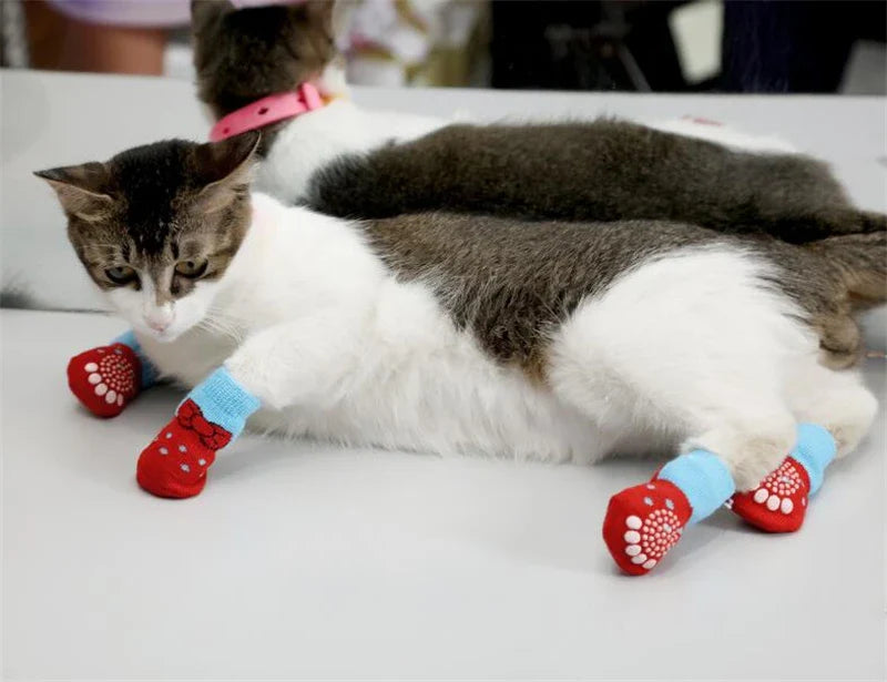 Pet Knit Sock Slippers - 4-Piece Non-Slip Indoor Boots for Small Dogs & Cats