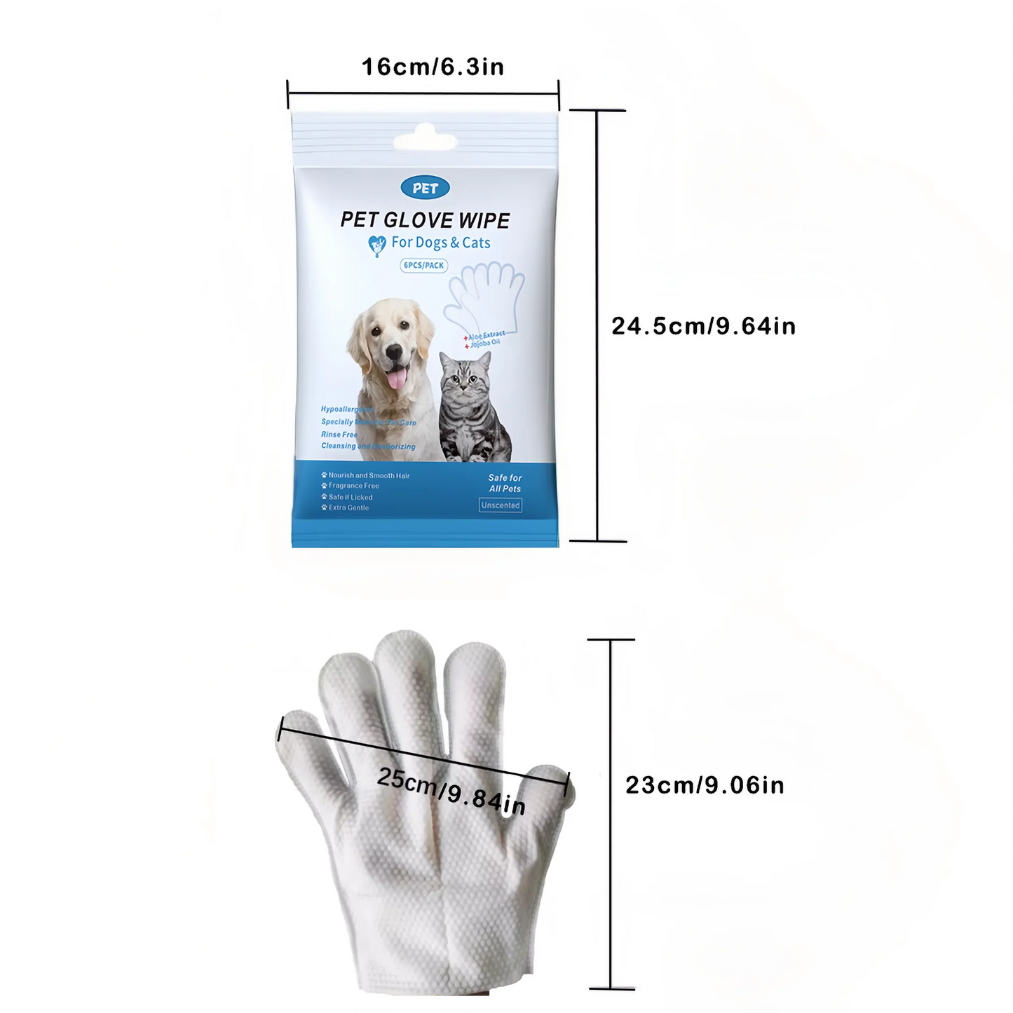 Pet Cleaning Wipes - 96 Count Gentle Disposable Glove Wipes (4 Packs)