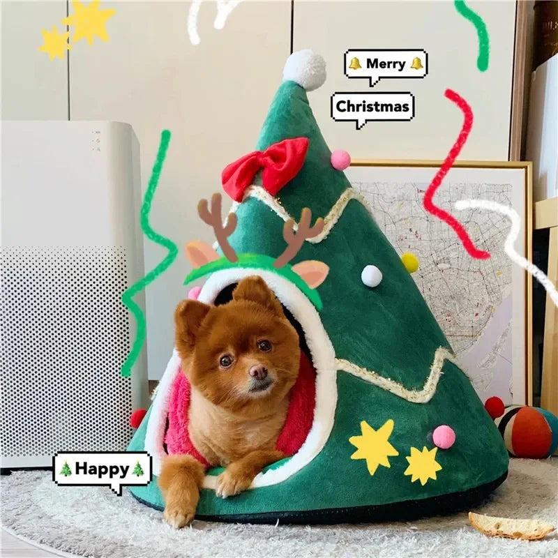 Christmas Cozy Cat House - Winter Warm Basket for Small Dogs Puppy Mat