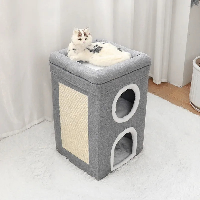šæ Luxury Cat Tree Bed - Organic Bamboo Base with Orthopedic Comfort & Scratching Post