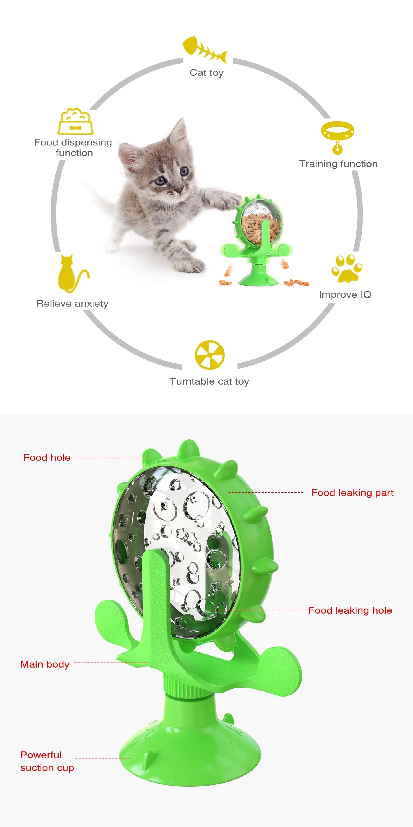 Ferris Wheel Suction Cup Toy - Slow Feeder with Bell for Small Dogs & Cats