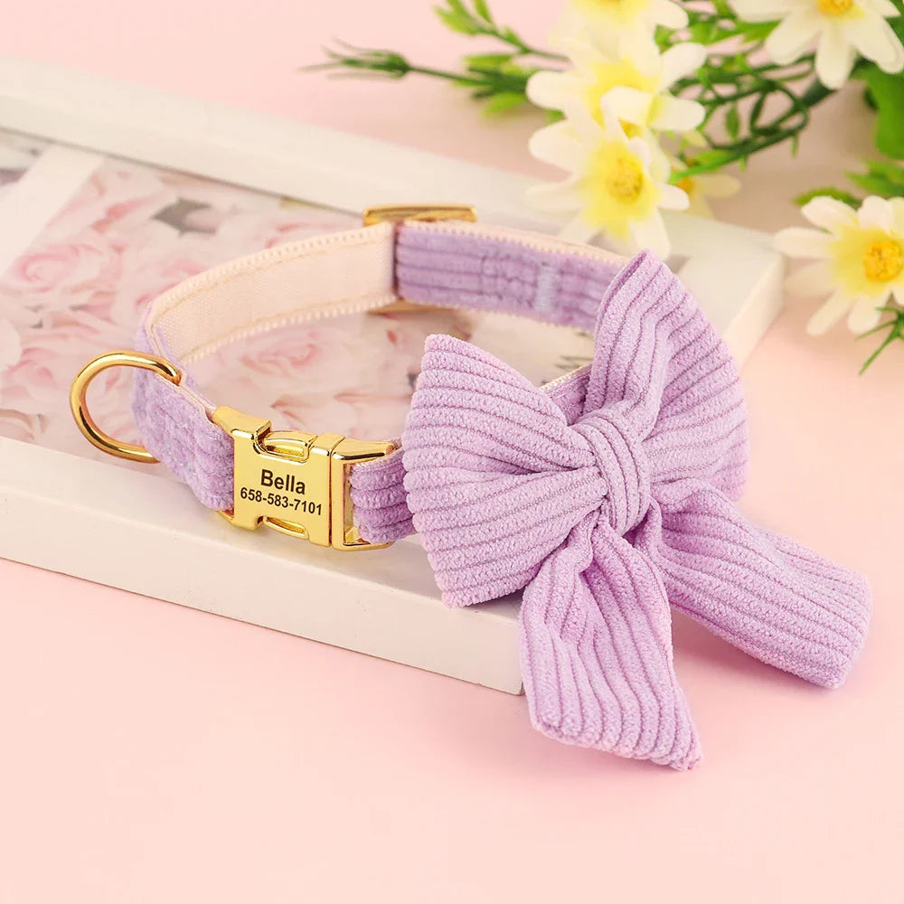 Personalized Dog Collar with Bow - Custom Engraved Cuteness