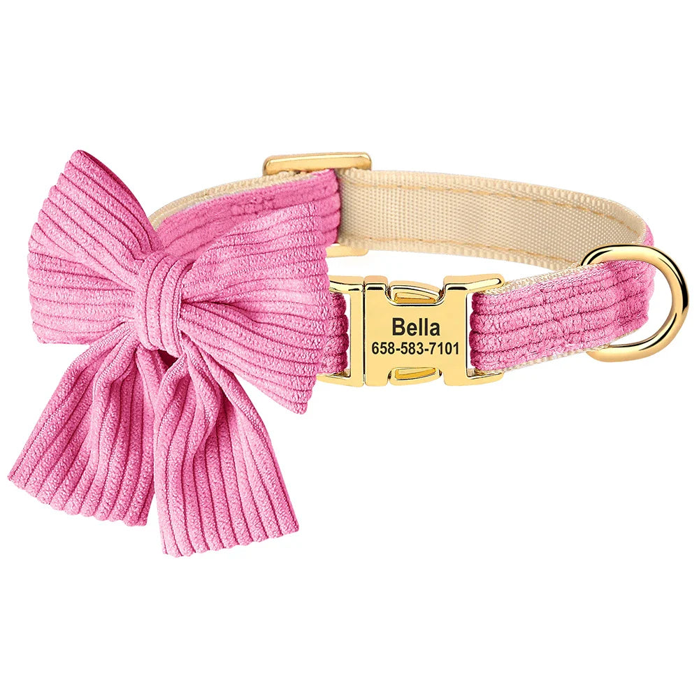 Personalized Dog Collar with Bow - Custom Engraved Cuteness