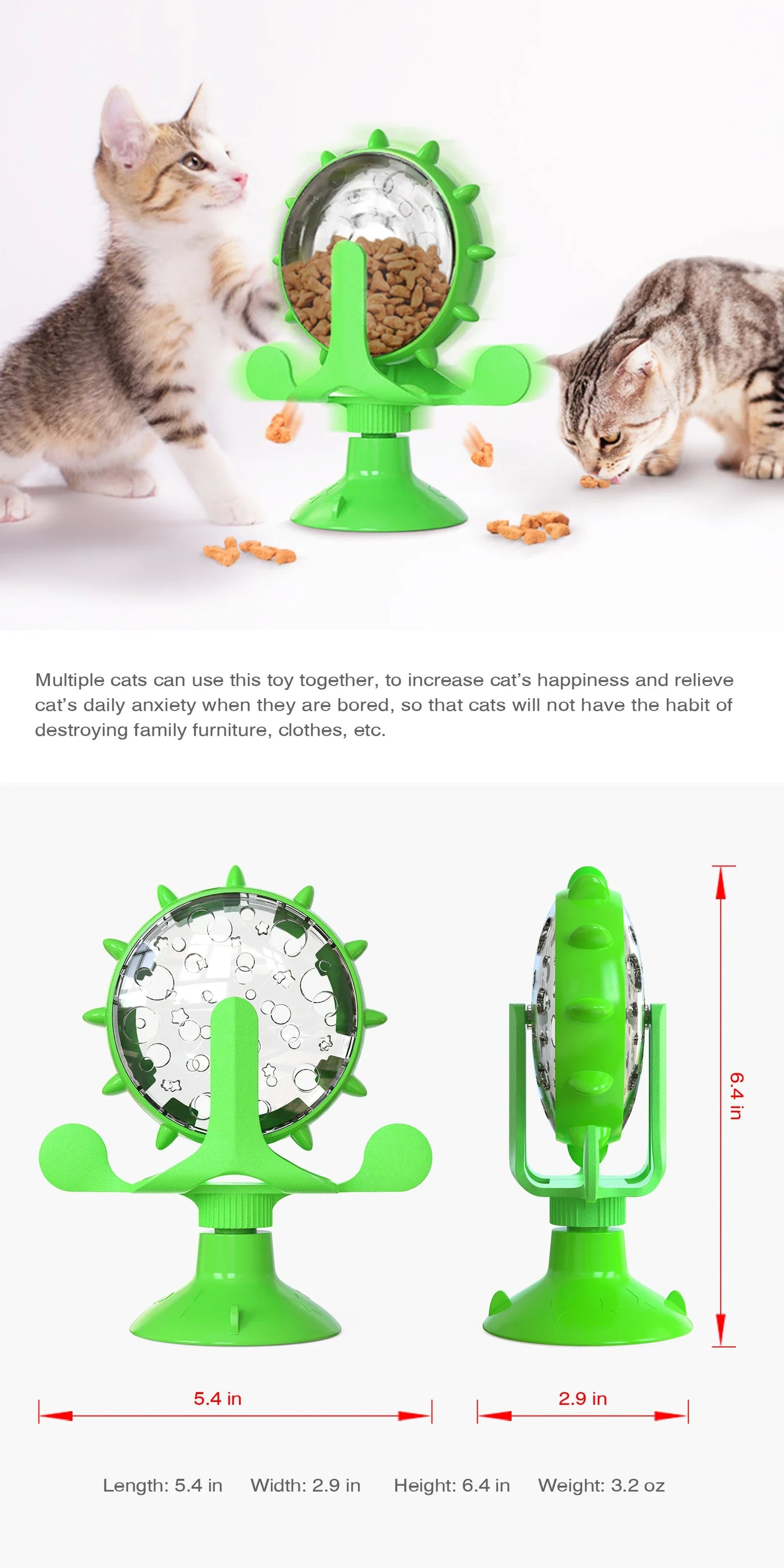 Ferris Wheel Suction Cup Toy - Slow Feeder with Bell for Small Dogs & Cats