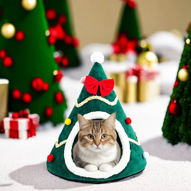 Christmas Cozy Cat House - Winter Warm Basket for Small Dogs Puppy Mat