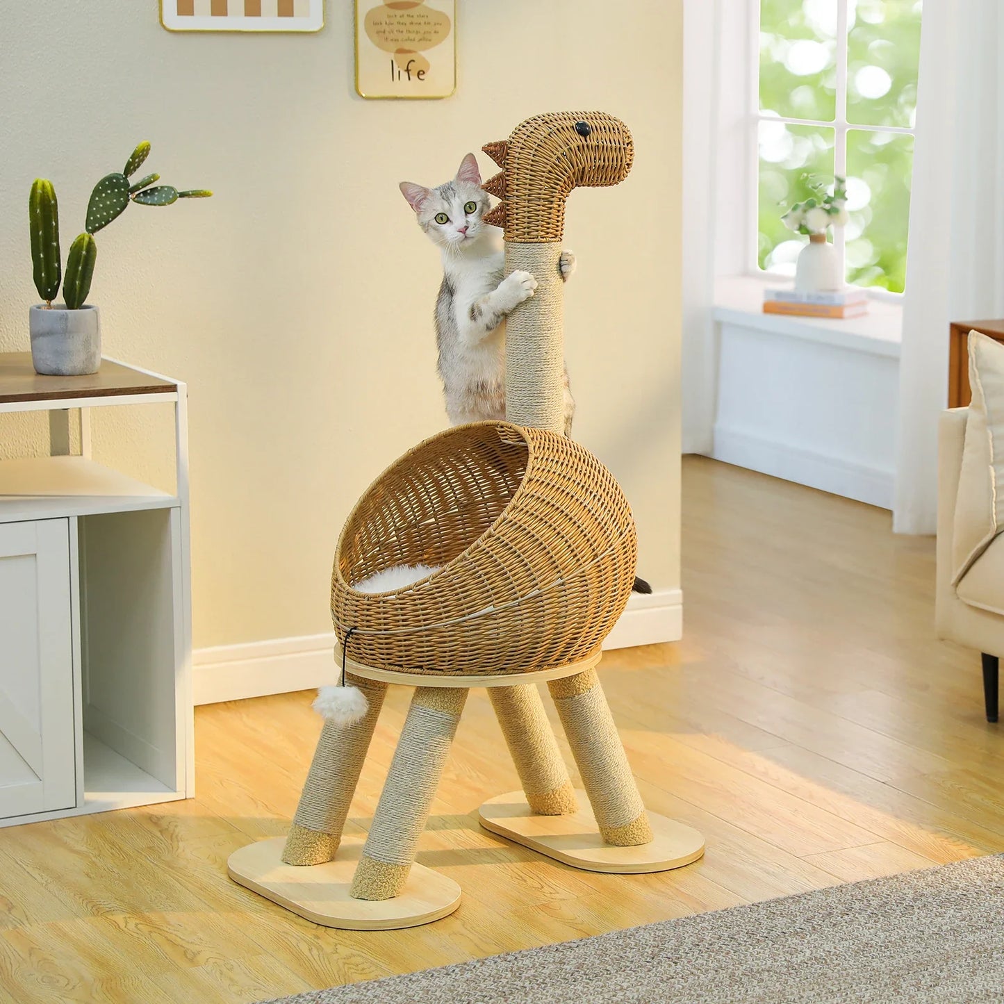 Dinosaur Cat Tree Tower - 116cm Multi-Level Scratching Post with Fun Design
