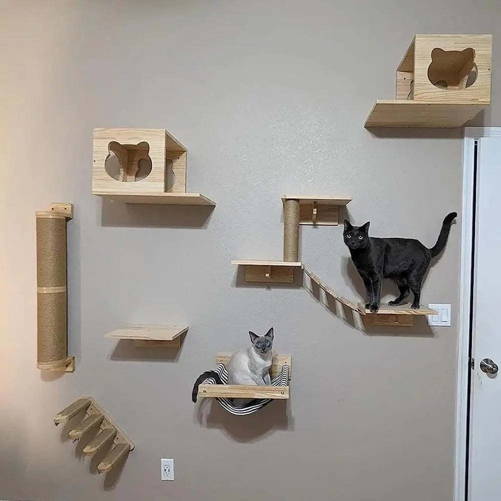 Wall Mounted Cat Tree Shelves Hammock Ladder Space Saving ✅