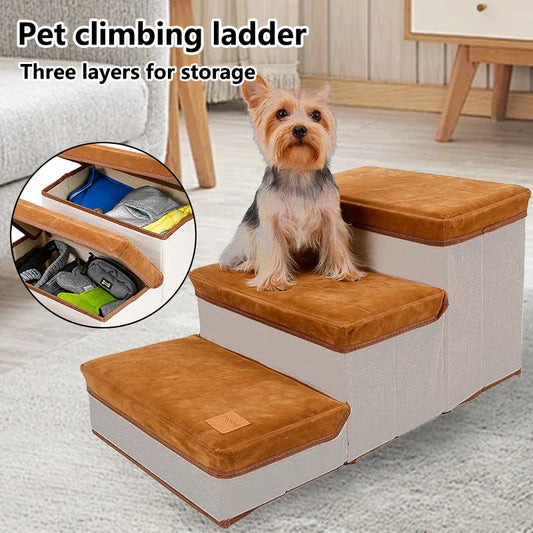 Foldable Pet Climbing Ladder - Anti-Slip Dog Stairs with Storage