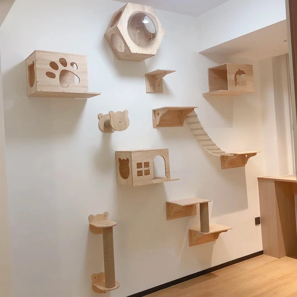 Wall Mounted Cat Tree Shelves Hammock Ladder Space Saving ✅