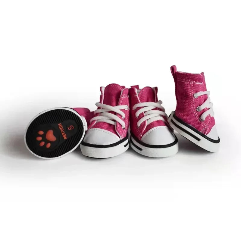 Denim Canvas Dog Sneakers - 4-Piece Waterproof Anti-Slip Booties Set