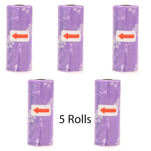 Pet Poop Bags Disposable Dog Perros Waste Bag Bulk Poop 5 Roll(75Pcs) Bags with Paw Prints Clean Pick Up Tools Pet Items - Purrfect Pet Kingdom