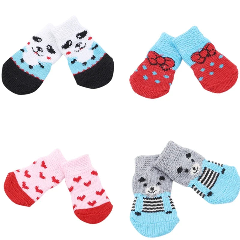 Pet Knit Sock Slippers - 4-Piece Non-Slip Indoor Boots for Small Dogs & Cats