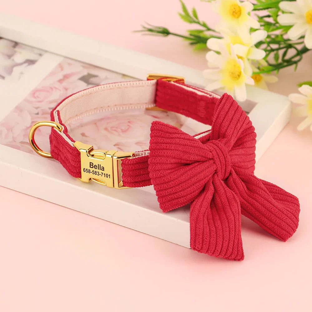 Personalized Dog Collar with Bow - Custom Engraved Cuteness