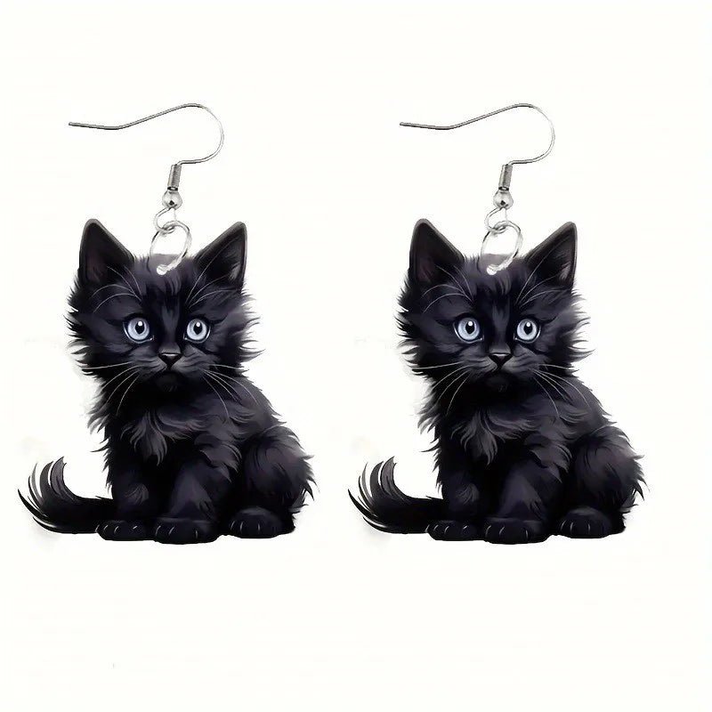 Y2K Black Cat Dangle Earrings - Acrylic - Purrfect Pet Kingdom