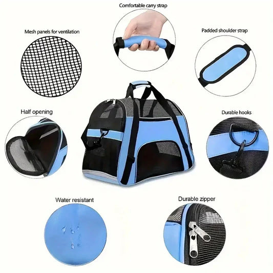 Portable Dog & Cat Travel Carrier – Breathable Mesh Pet