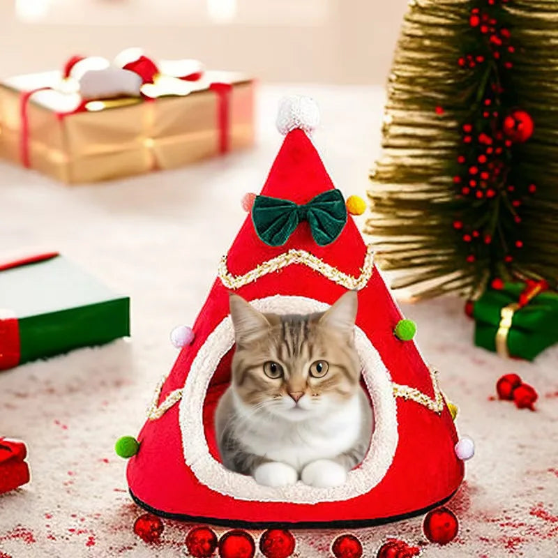 Christmas Cozy Cat House - Winter Warm Basket for Small Dogs Puppy Mat