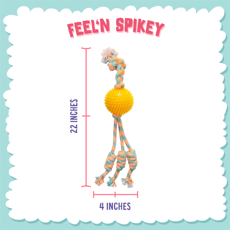 Feel'N Spikey Yellow Ball Rope Tug Dog Toy - 22"