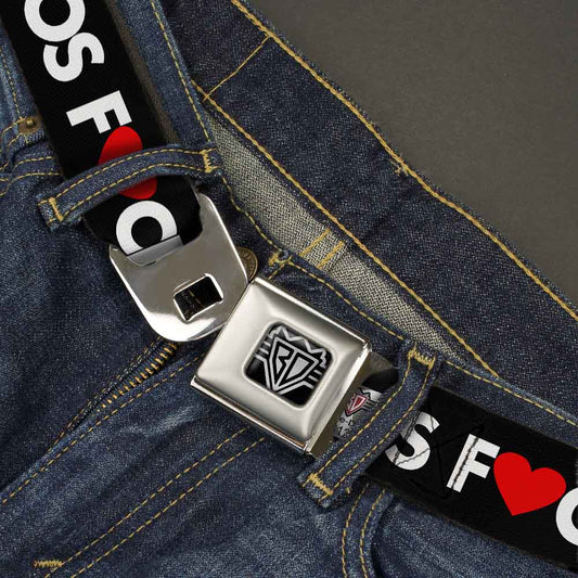 BD Wings Logo CLOSE - UP Full Color Black Silver Seatbelt Belt - LOS F*CKIN' ANGELES Heart Black/White/Red Webbing - Seatbelt Belts - Buckle - Down