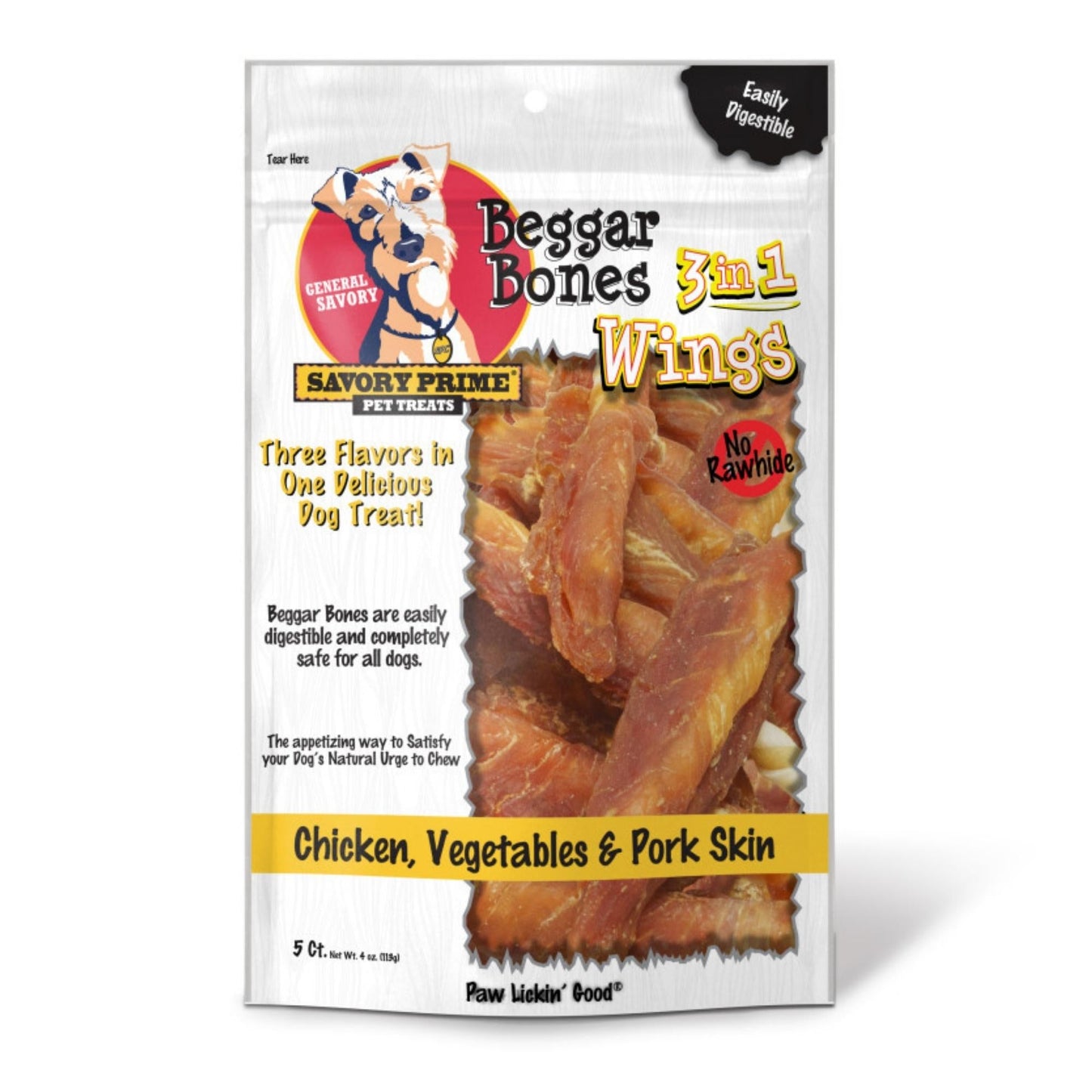 Savory Prime Beggar Bone 3in1 Wings Dog Treat Chicken, Vegetable & Pork (5ct) (4oz) - Dog Treats - The Family Pet