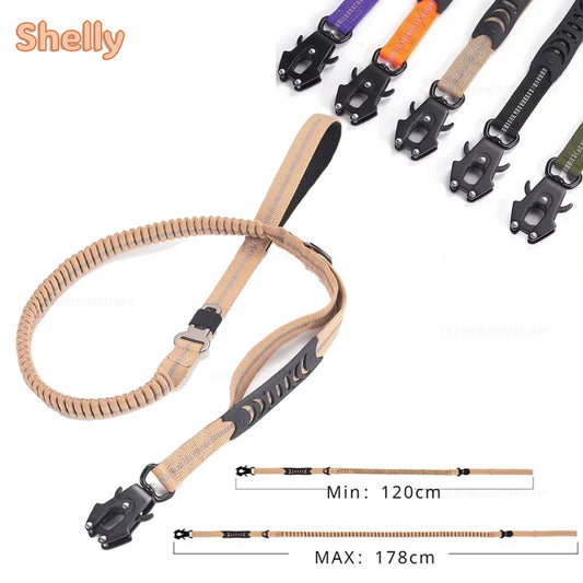 Heavy Duty Dog Leash for Large Dogs Shock Absorbing Bungee Tactical Dog Leash with 2 Padded Handle Strong No Pull Dog Leash