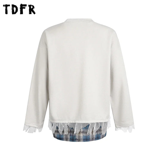 Dog Print Fake Two-Piece Men's Sweatshirt - Retro Patchwork Crew Neck - Purrfect Pet Kingdom