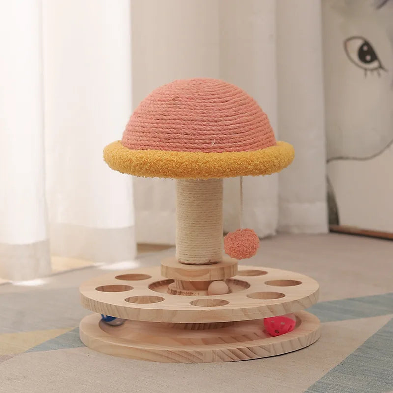 Interactive Cat Scratching Board - Wood Carousel Puzzle & Claw Care Station