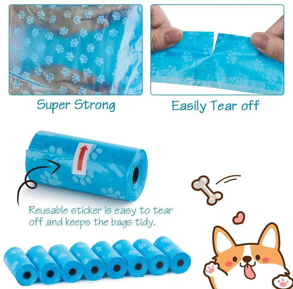 Pet Poop Bags Disposable Dog Perros Waste Bag Bulk Poop 5 Roll(75Pcs) Bags with Paw Prints Clean Pick Up Tools Pet Items - Purrfect Pet Kingdom